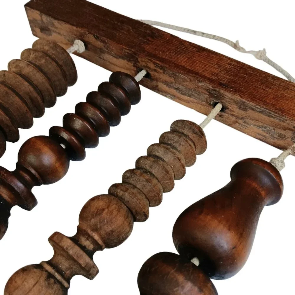 Carved Hardwood Spindle Beads Wall Decor Outdoor Yard Art